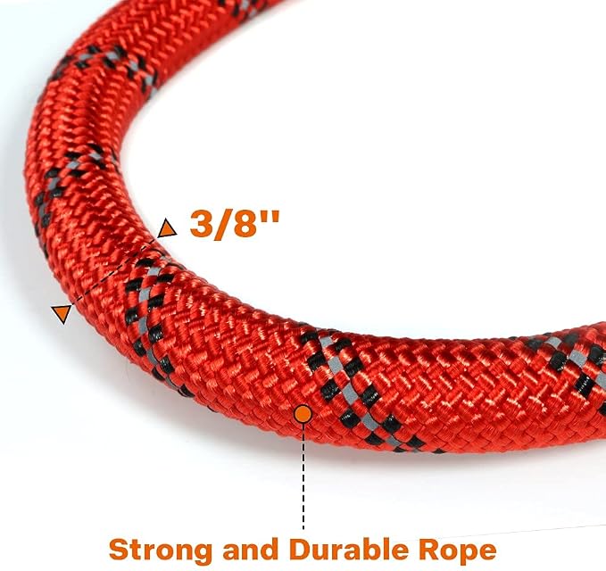 Taglory Rope Dog Leash for Small Medium Dogs, 5 FT Padded Handle, Red | Made of Climbing Rope, Reflective for Night Walks and Training, Comfortable Grip, Anti-tangle Swivel Clip, 3/8 inch - Image 3