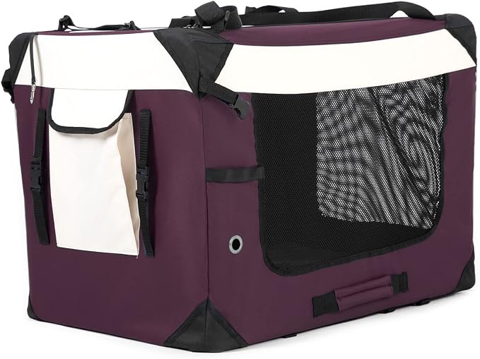 Large Cat Carrier, Collapsible Dog Travel Crate Portable Soft-Sided Pet Carrier with Super Soft Warm Plush Mat for Indoor and Outdoor 24x16x16in,Purple - Image 2