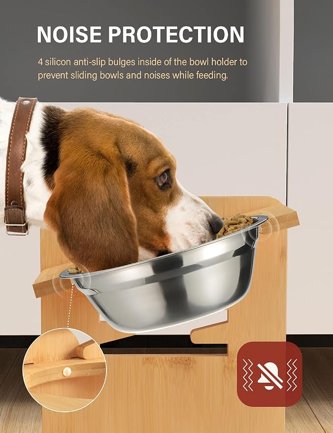 Elevated Dog Bowls, Raised Dog Bowl Stand Adjustable Small, Natural | Bamboo Elevated Feeder with 2 Stainless Steel Bowls, Adjustable Height Stand for Small Puppies and Cats - Image 5