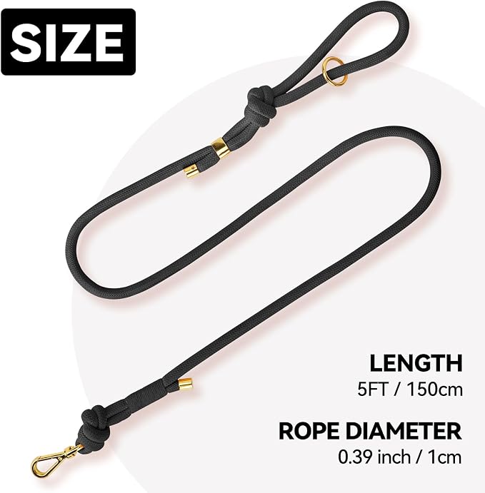 5FT Dog Leash Puppy Cat Rope Lead for Small Medium Large Dogs | Black, with Anti-tangle Swivel Clip, Traffic Non-slip Grip Handle for Extra Control, Ideal for Daily Walks and Training - Image 2