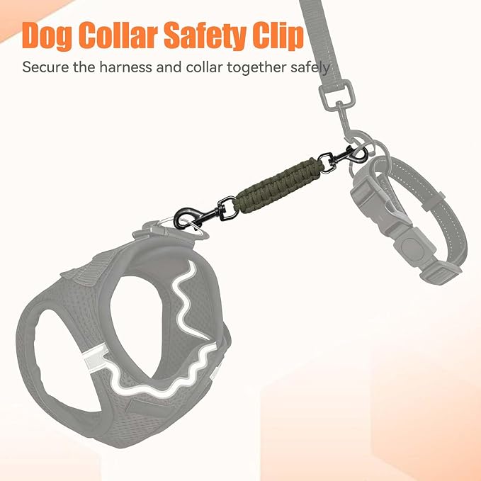 Dog Collar Safety Clip, Collar Companion, Handmade Backup Safety Strap, Double-Ended Clip Leash Connector, Suitable for Dog Harnesses, Prong, Pinch Collars (Black + Army Green, 2 Pack) - Image 4