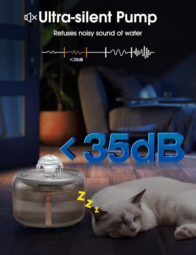 WOPET Cat Water Fountain, 2L Cat Fountain for Drinking- Pet Water Fountain Inside -Automatic Pet Water Dispenser for Cats & Small Dogs, Ultra Quiet Pump, BPA-Free, Visible Water Level - Image 5
