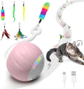 Upgraded 2.36 Inch Large Interactive Cat Toys Ball for Indoor Cats, Pink | Motion and Sound Activated, 2 Speeds, Rechargeable, 5 Replaceable Tails, Stuck-Free Motor, Gray Also Available by GOGODOGYA