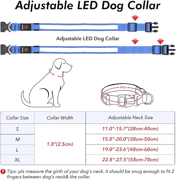 BSEEN Light Up Dog Collars - Reflective LED Dog Collar, Rechargeable Dog Glow Collar, Waterproof Glowing Dog Collar Lights for Night Walking (Royal Blue, Large) - Image 5
