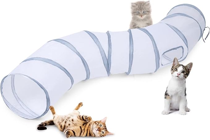 Sheldamy Cat Tunnel, S-2-Way Cat Tunnels for Indoor Cats, Collapsible Cat Play Tunnel, Interactive Toy Maze Cat House with 1 Play Ball for Cats, Puppy, Kitty, Kitten, Rabbit (White & Gray) by Sheldamy