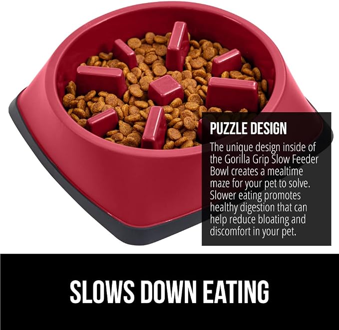 GORILLA GRIP® Patented Slow Feeder Dog and Cat Bowl, BPA Free, 4 Cup Red | Interactive Puzzle Toy for Food Training Enrichment, Keeps Pets Busy and Prevents Puppy Overeating, All Breeds - Image 3