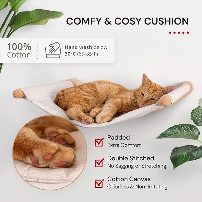 Cat Wall Hammock for Large Cats, Cat Wall Bed | A space-saving wall mounted cat bed with a washable, replaceable cushion that holds big cats up to 35 lbs - Image 4