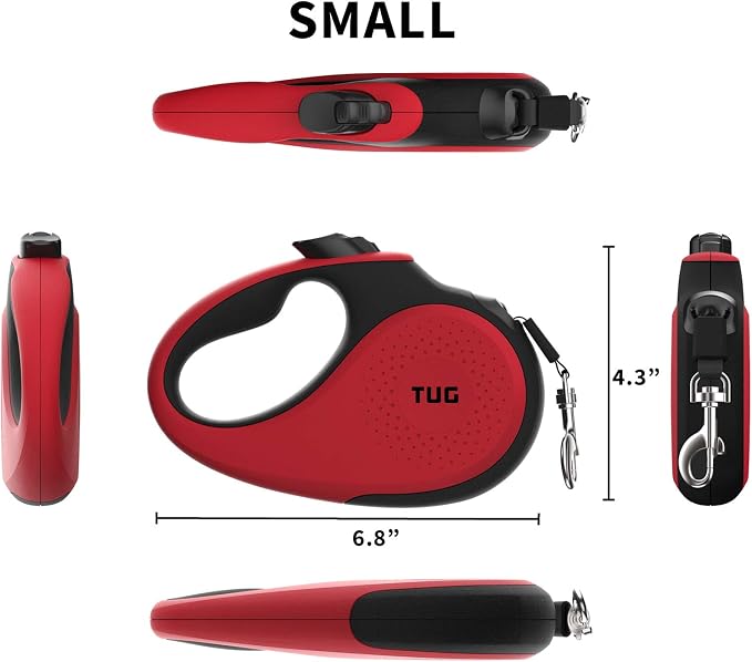 TUG Original Retractable Dog Leash, 16 ft (Small, Red) | 360° Tangle-Free Retraction, 16 ft Tape, Quick Thumb Lock, Anti-Slip Handle, For Dogs Under 35 lbs - Image 2