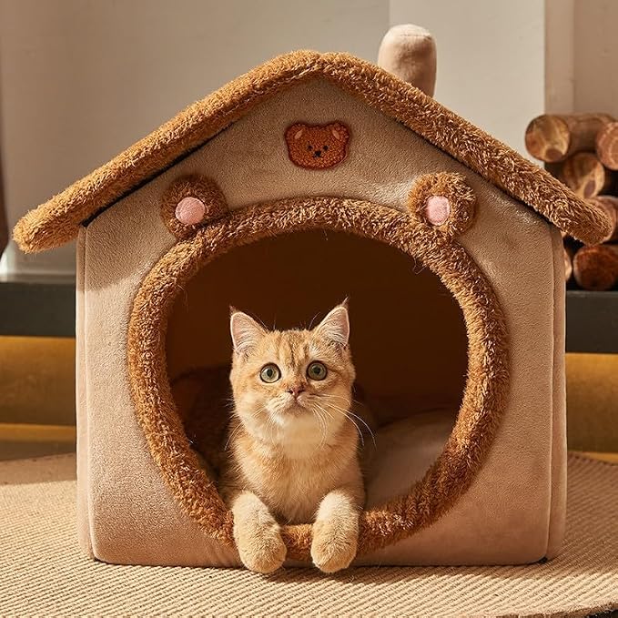 Cat Beds for Indoor Cats, Cute Bear Shape Cat Bed Cave, Brown | Pet House Cats Tent with Removable Cushion Pillow for Kittens Puppy Small Dogs - Image 3