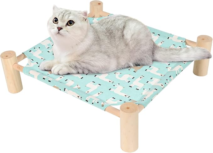 Patas Lague Cat Hammock Bed Small Eleveted Dog Bed 19x19 in Alpaca | Brethable Wooden Pet Bed, Cooling Rabbit Cot, Outdoor Cat Furniture For Summer - Image 2