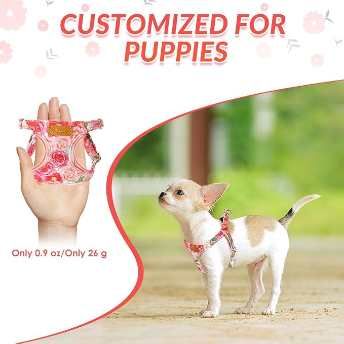 SlowTon No Pull Dog Harness with Leash for Small Medium Dogs, Rose, S | Floral Pattern, Step-in, Lightweight, Easy Put On and Off, No Choke, Soft Cotton and Suede for Daily Walking - Image 2