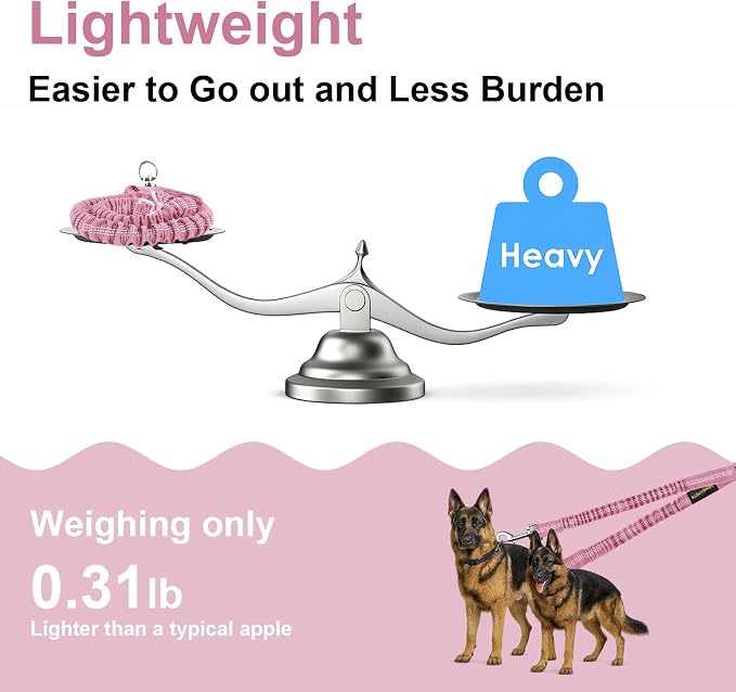 MingXpet 2 Dog Leash, Dog Leash for 2 Dogs, 360° Swivel No Tangle Double Walking Training Leashes for Large Dogs that Pull, Comfortable Shock Absorbing Reflective Bungee, Pink - Image 6