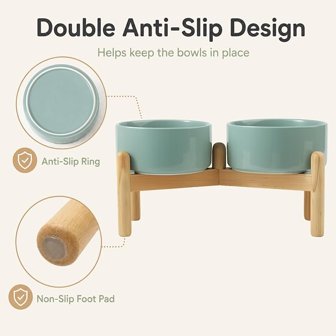 Havniva Ceramic Dog Bowls Elevated, Raised Dog Food Bowl for Small Dogs | 6.1” Elevated Dog Bowls, Non-Slip Wood Stand, Dog Food and Water Bowl Set, Dog Feeding Dish, Large Capacity Pet Water Bowl - Image 6