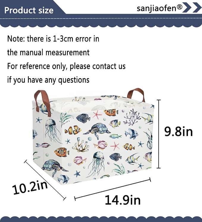 Sanjiaofeng Rectangular Kids Basket Ocean Storage Bins,Boys and Girls Storage Basket with Handles.Clothers,Toys,Books,Kid's Gifts Bins. (Ocean) - Image 3