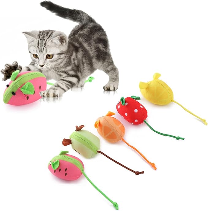 Catnip Cat Mice Toys Interactive Mouse Cat Toy for Indoor Adult Cats Kitten Kitty Baby Cat Chew Exercise Toy Fruit-Shaped Mice Cat Toy Set - 5PCS - Image 2
