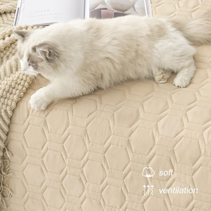 Tcksstex Waterproof and Non-Slip Dog Bed Cover and Pet Blanket Sofa Pet Bed Mat ，car Incontinence Mattress Protectors Furniture Couch Cover for Most Cats Dogs,Pets（30x70-Beige） - Image 5