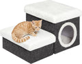 B FSOBEIIALEO Cat House Pet Stairs for Beds Sofa, Foldable Dog Steps 2-Tier With Storage Toy Box, Small Indoor Pet Steps Grey 15.7x12.6x12.6 Inches by BFSOBEIIALEO