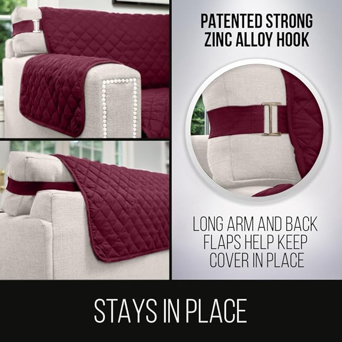 Sofa Shield® Couch Large Recliner Slip Cover with Strap, Burgundy Tan | Reversible Furniture Protector, Stain and Tear Resistant Cushion Cover, Machine Washable Slipcover for Pets, Cats 70 inch - Image 4