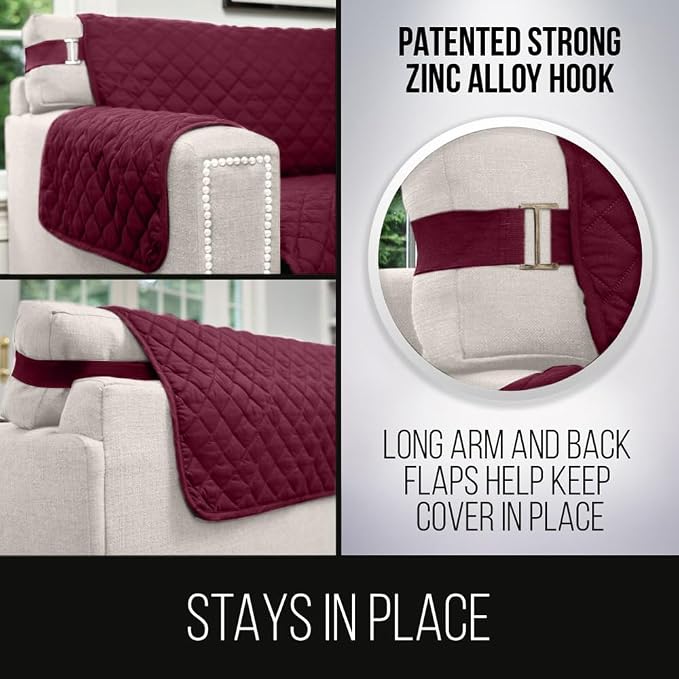 Sofa Shield® Couch Oversize Sofa Slip Cover with Strap, Burgundy Tan | Reversible Furniture Protector, Stain and Tear Resistant Cushion Cover, Machine Washable Slipcover for Pets, Cats 70 inch - Image 4