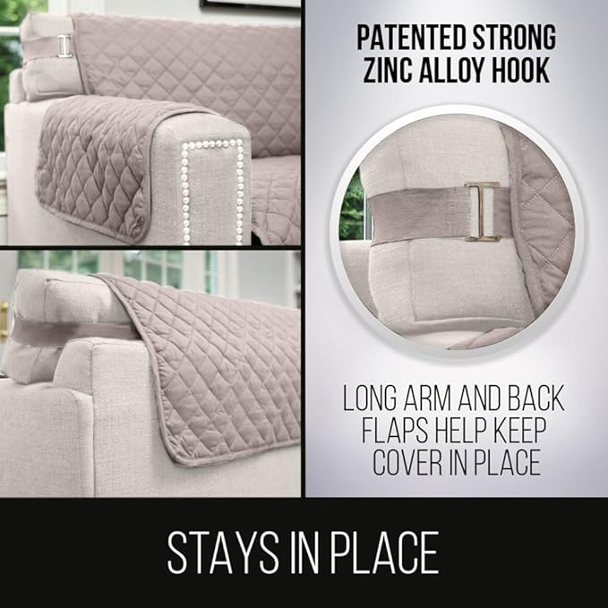 Sofa Shield® Couch Slip Covers for Dogs, Reversible Furniture Protector with Strap, Stain and Tear Resistant Cushion Cover, 70 inch Seat, Machine Washable Slipcover Pets, Cats, Light Taupe (Pack of 2) - Image 4
