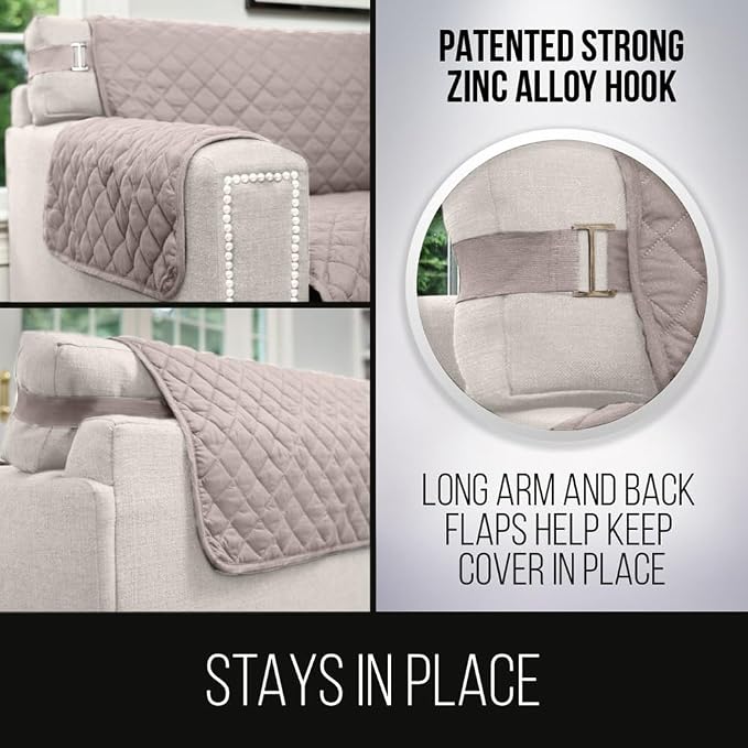 Sofa Shield® Couch Small Recliner Slip Cover with Strap, Light Taupe | Reversible Furniture Protector, Stain and Tear Resistant Cushion Cover, Machine Washable Slipcover for Pets, Cats 70 inch - Image 4