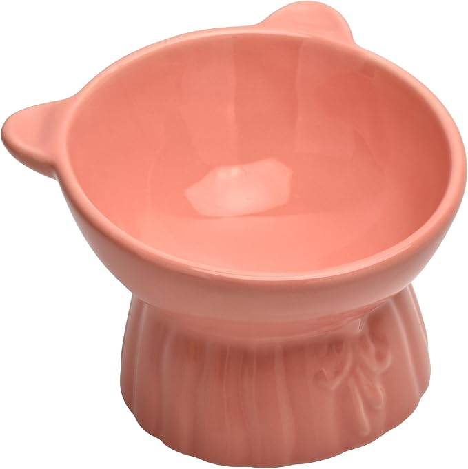 Elevated Cat Food Bowl,8 Oz Ceramic Raised and Tilted Water Bowl,Anti Vomiting and Protect Pets Spines Dishes for Fat Faced Cat, Indoor Cats,Kitten,Small Dog (Pink) - Image 2