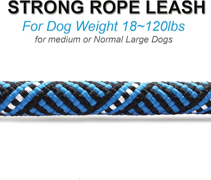 Short Dog Leash 18 Inch Rope Traffic Lead with Padded Handle | 1.5FT Lead 1/2” Strong Nylon Tab for Medium Large Dogs Training Walking (Blue) - Image 5
