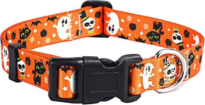 Mihqy Halloween Dog Collar, Ghost Pattern, for Large Dogs, Halloween,L | Neck Fit 14.9"-24.8", Pumpkin Bat Ghost Pattern, 4 Sizes for Small Medium Large Dog, Comfortable for Walks and Outdoor Hikes by Mihqy