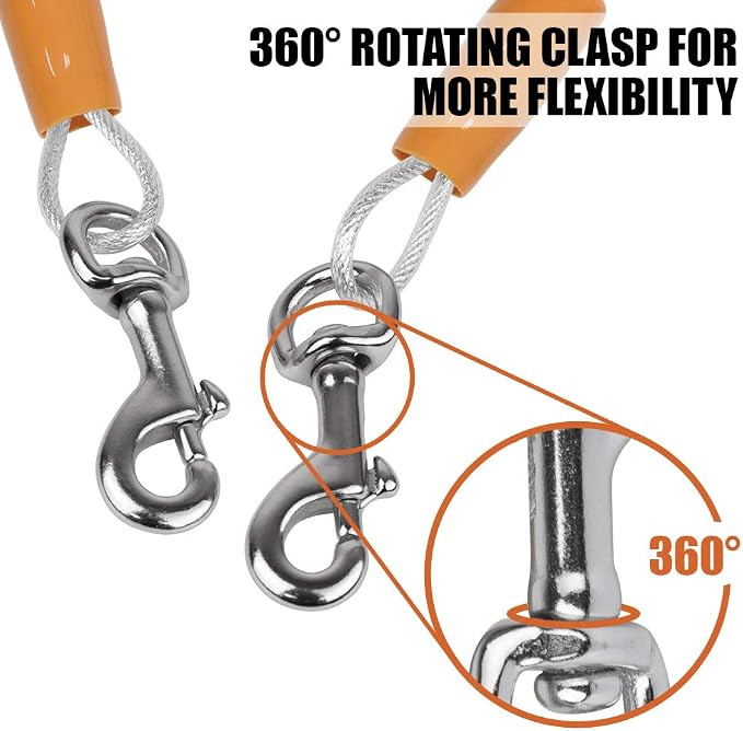 BV Dog Tie Out Cable 25 Feet - Heavy Duty Dog Lead Up to 90 Pounds - Reflective & Rust-Free with Quick Release Swivel Clips & 360° Rotating Clasp - Tangle-Free Dogs Runner for Yard (Silver, Pair) - Image 4