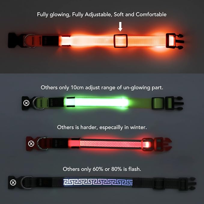 Light Up Dog Collar, Rechargeable USB Collar, Waterproof, Luminous LED Collar, Adjustable, Super Bright, Night Walking for Small Medium Large Dogs, Orange, L - Image 5