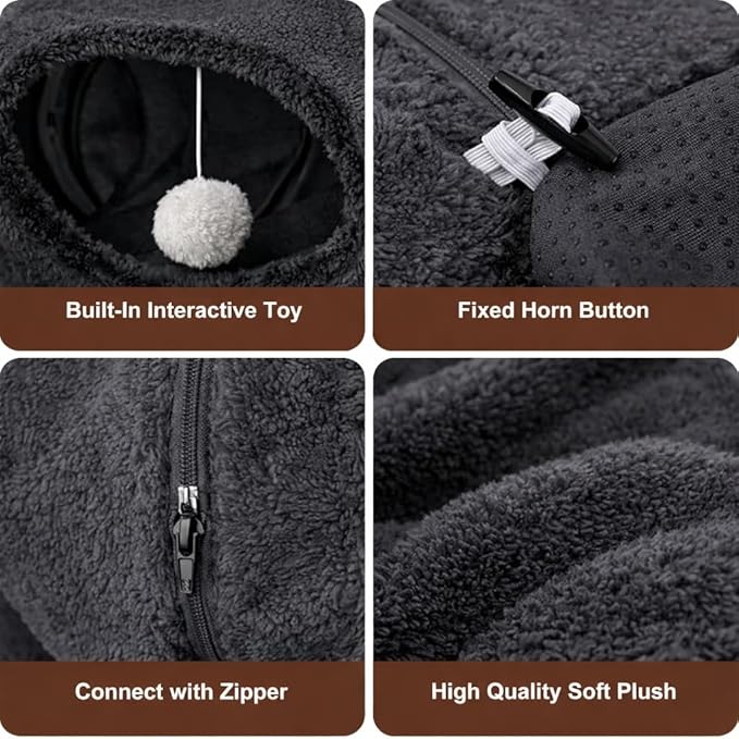 Cat Tunnel Bed with 2 Catnip Fish Toys (1000mg Natural Catnip) Interactive Cat Toys, Cat Tubewith Kitten Toys for Indoor Kittens, Collapsible Play Tunnel, Dark Grey - Image 5