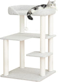 Cat Tree Tower Wooden 37.4''(95 cm), Large Cat Tree with Jump Platform & Play Ball for Indoor Cats, Ideal Cat's Climbing Frame & Playhouse (Linen Fabric Light Grey) by PETTIFULCATTREE