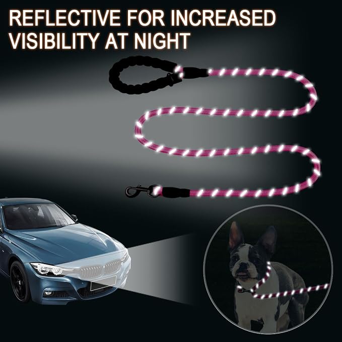 BARKBAY Dog Leashes for Large Dogs Heavy Duty Dog Leash 4/5/6 FT with Comfortable Padded Handle and Highly Reflective Threads for Medium Large Dogs Walking Training Running (6FT-1/2'',Fushcia) - Image 5