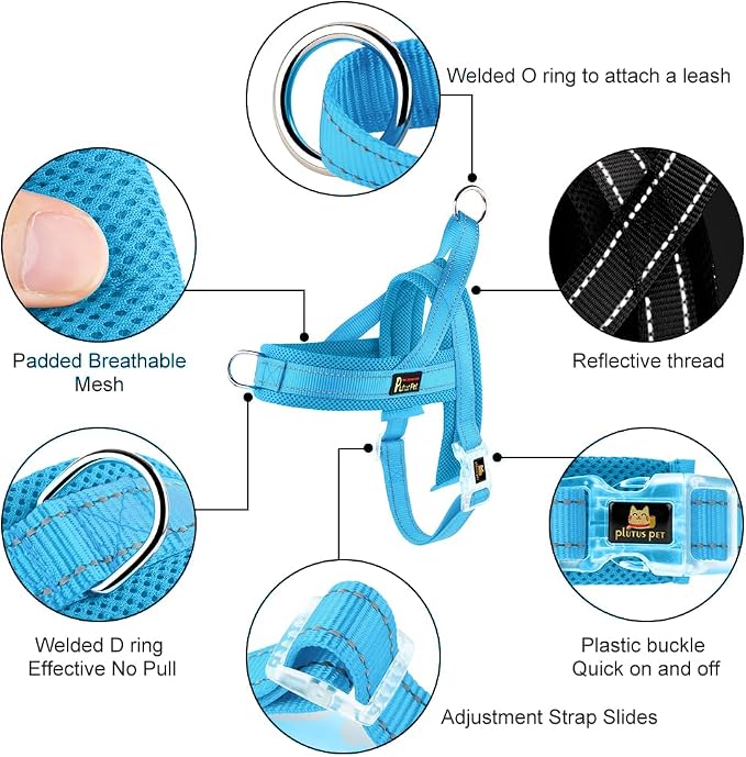 Plutus Pet No Pull Dog Harness for Medium Sized Dog, Breathable Mesh Padded | Adjustable Reflective with Handle, Escape Proof, Quick Fit Pet Vest, Front Clip, for Training and Walking, Cyan, M - Image 2