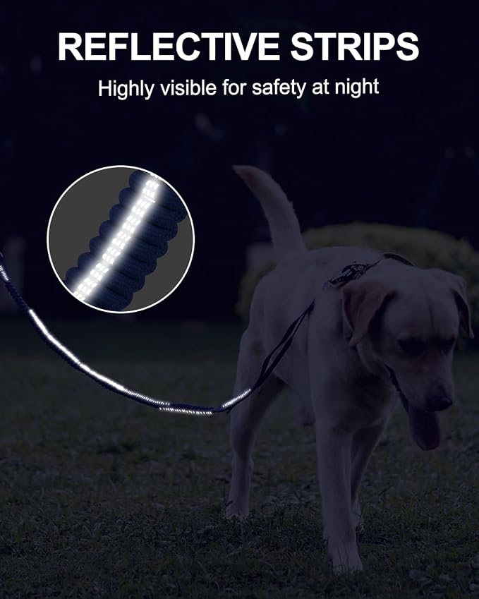 Joytale Tactical Bungee Dog Leash, Shock Absorbing No Pull, Navy Blue | For Large Dogs That Pull, 2 Padded Handles for Control, Car Seatbelt Clip, Reflective for Night Safety, Metal Frog Clip - Image 6