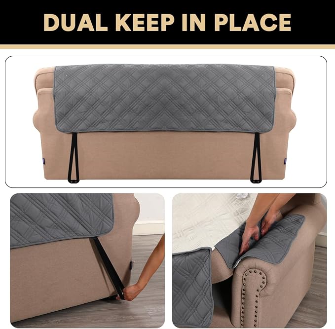 PrinceDeco 100% Waterproof Couch Cover for 3 Cushion Couch Sofa Pet Friendly Non-Slip Couch Cover for Dogs Washable Water Resistant Furniture Protector with Elastic Straps(Sofa 68", Grey) - Image 5
