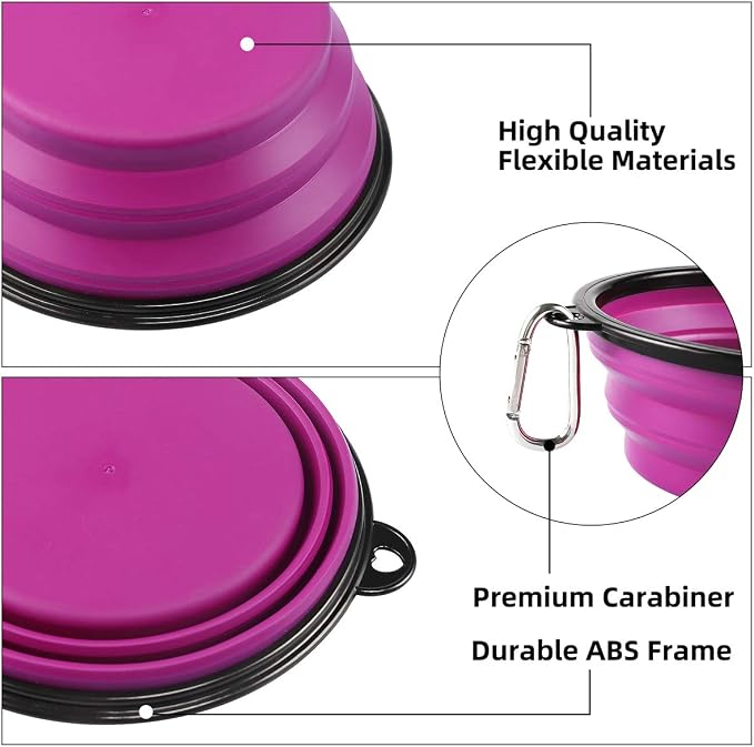 Kytely Large Collapsible Dog Bowls 2 Pack, 34oz Foldable Dog Travel Bowl, Portable Pet Water Food Bowl with Clasp, Pet Cat Feeding Cup Dish for Traveling, Walking, Hiking (Green+Purple) | Portable Dog Water Food Bowl with Clasp, Pet Cat Feeding Cup Dis... - Image 6