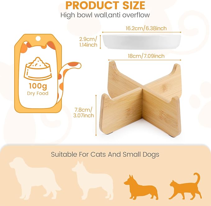 PETTOM Slow Feeder Cat Bowl with Stand, Ceramic Slow Eating Cat Bowl with Higher Edges Fish Pool Design Elevated Food Bowls for Dry and Wet Food Anti-Vomiting Puzzle Feeder for Healthy Eating Diet - Image 3