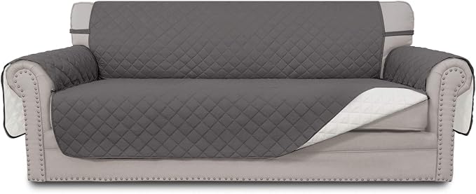 Easy-Going Reversible Couch Cover for 3 Cushion Couch Sofa Cover for Dogs Water Resistant Furniture Protector Cover with Foam Sticks Elastic Straps for Pet Cat (Sofa, Gray/Ivory) | Machine Washable Slipcover For Dogs, Water Resistant Furniture Mat For ... by Easy-Going