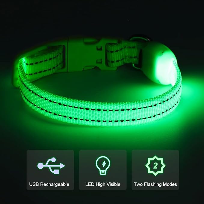 Light Up Dog Collar for Small Dogs - LED Dog Collar Rechargeable Adjustable Puppy Collars, Glow in The Dark Dog Lights for Night Walking（X-Small, Green） - Image 5