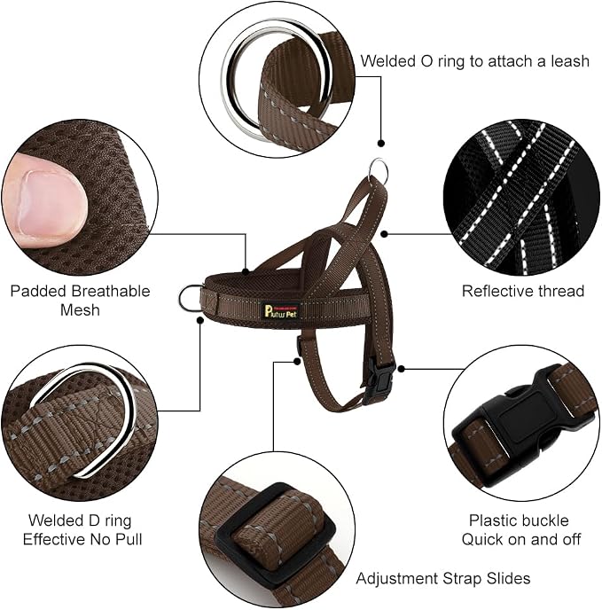 Plutus Pet No Pull Dog Harness for Puppy Small Dogs, Breathable Mesh Padded | Adjustable Reflective with Handle, Escape Proof, Quick Fit Pet Vest, Front Clip, for Training and Walking, Chocolate, XS - Image 2