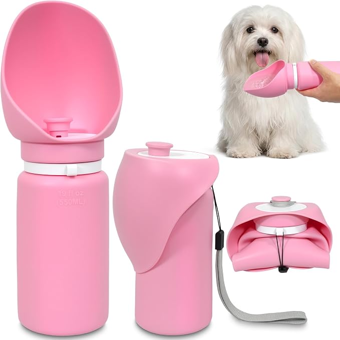 2 in 1 Foldable Dog Water Bottle, Leakproof Portable Pet Dispenser, Pink | Portable Water Dispenser for Cat, Rabbit, Puppy and Small Animals, for Pets Outdoor Walking, Hiking, Travel, BPA Free by HANDZEE
