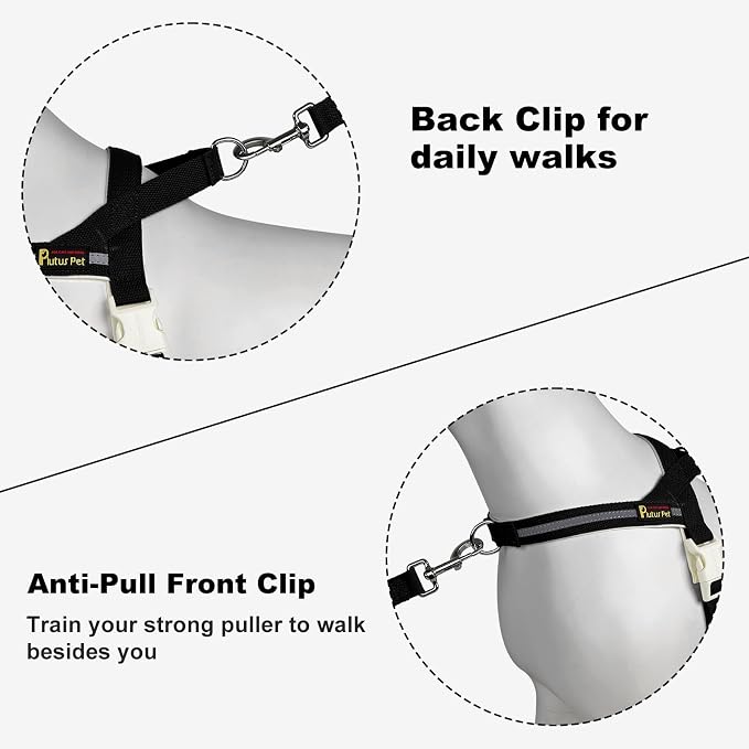 Plutus Pet Cotton Dog Harness and Leash Set, Reflective and Soft Padded, Quick Fit Vest Harness, for Small, Medium and Large Dogs, Black, XXS - Image 3