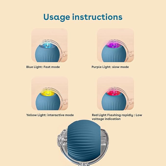 Interactive Cat Toy Ball, Automatic Intercative Cat Toys for Indoor Cats, The 3rd Generation Agile Moving Cat Ball with Elastic Mesh Tail, Toys for Indoor Adult Cats, Motion Activated (Blue) - Image 6