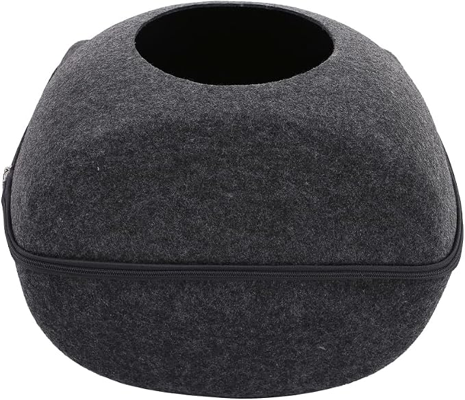 Felt Cat Cave Bed with Removable Cover, Cozy Pet Shelter for Indoor Cats, Zippered Washable Cat House with Roomy Interior (Dark Gray, for Cats Under 15 lbs, Cat Ear Style) - Image 3