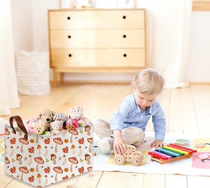 Sanjiaofeng Rectangular Kids Basket Cute Storage Bins,Mushroom Storage Basket with Handles.Clothers,Books,Kid's Gifts Bins. (Mushroom) - Image 6