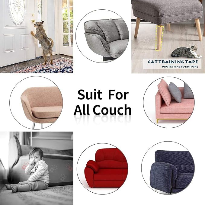 Anti-Cat Scratch Furniture Protector Deterrent Tape - 12"x17", 8 PCS | Double Side Wide Anti-Scratch Tape for Pretector Couch, Door, Wall, Carpet - Image 7
