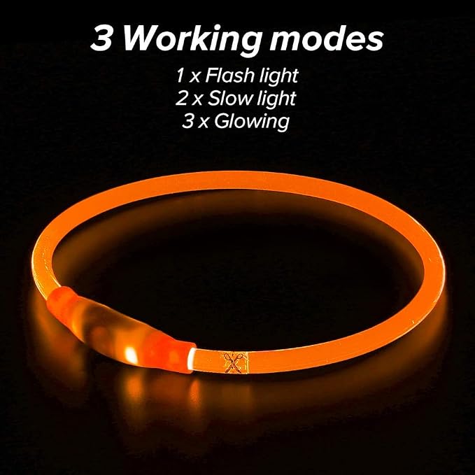 LED Dog Collar, USB Rechargeable Glowing Pet Collar, TPU Cuttable Dog Safety Lights for Small Medium Large Dogs (Orange),70cm - Image 6