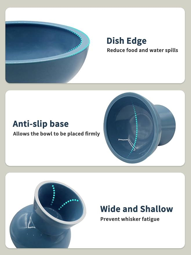 LoeJan Elevated Cat Food and Water Bowls Set, Extra Wide and Raised Ceramic Feeder, Anti-Vomit Whisker-Free Pressure Feeding Bowl for Kittens Adult Small Dogs (Deep Blue, Food Bowl) - Image 5
