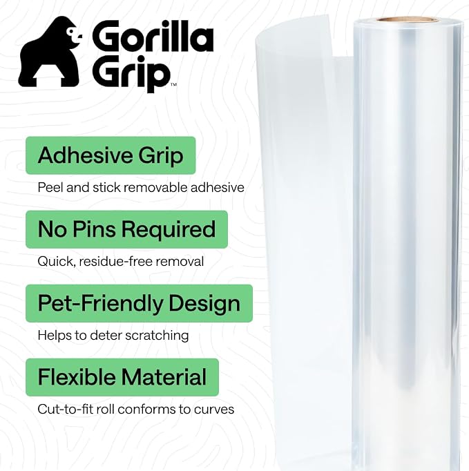 GORILLA GRIP No Pin Cat Scratch Furniture Protector, Puncture Resistant Heavy Duty Adhesive Couch Guard, Transparent Anti-Scratch Clawing Deterrent Cover for Sofa, Flexible Cut to Fit Roll, 17" x 48" - Image 2